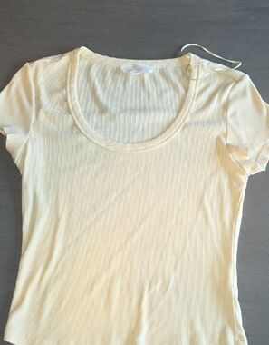 17 - T.J.Maxx Pale Yellow Ribbed Scoop Neck Short Sleeve Tee